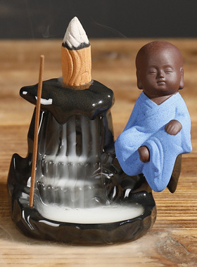 陶瓷烟倒流香炉 创意高山流水小和尚回流香炉家居工艺品摆件定制