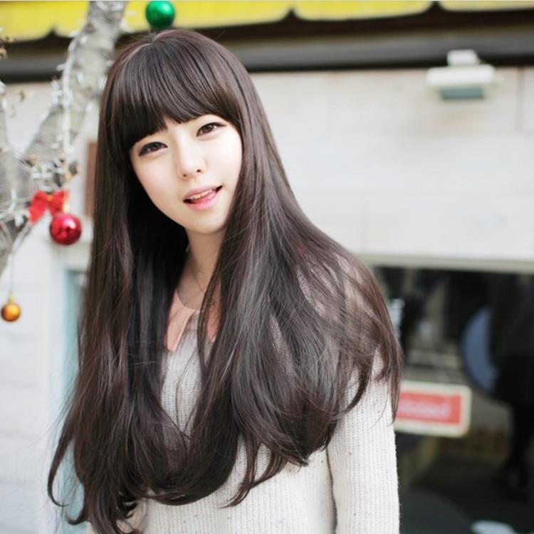 厂家时尚假发女士平刘海长直发外贸欧美韩国假发头套