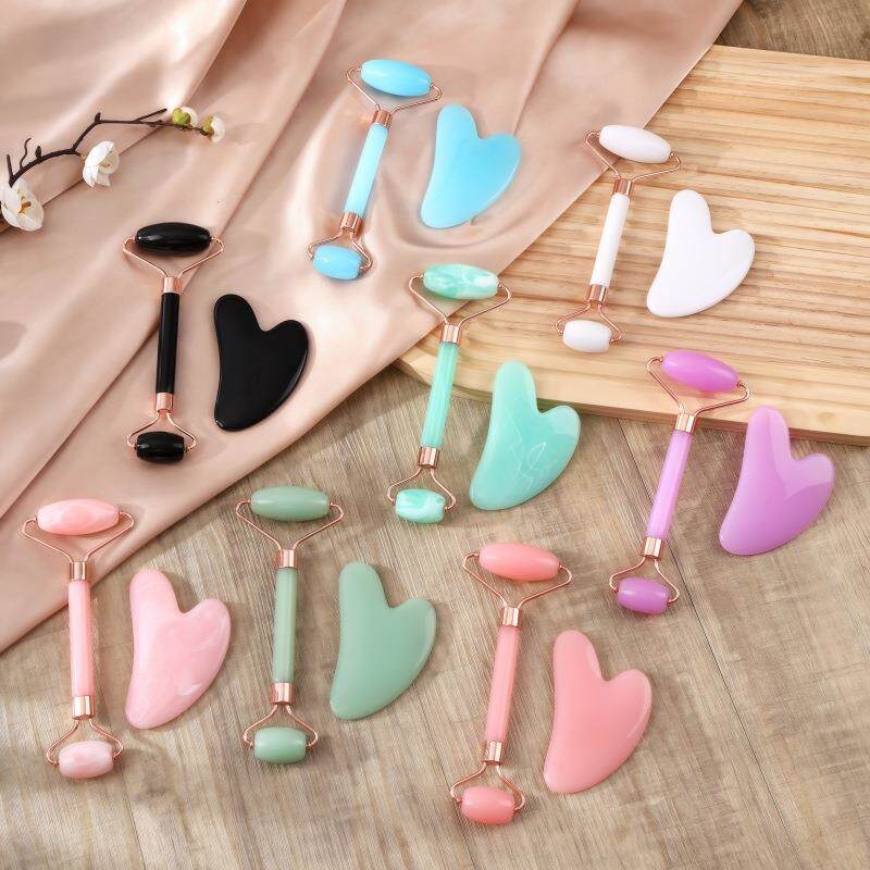 粉晶非玉石面部滚轮按摩器心形专用脸部按摩提拉拨筋棒刮痧经礼物