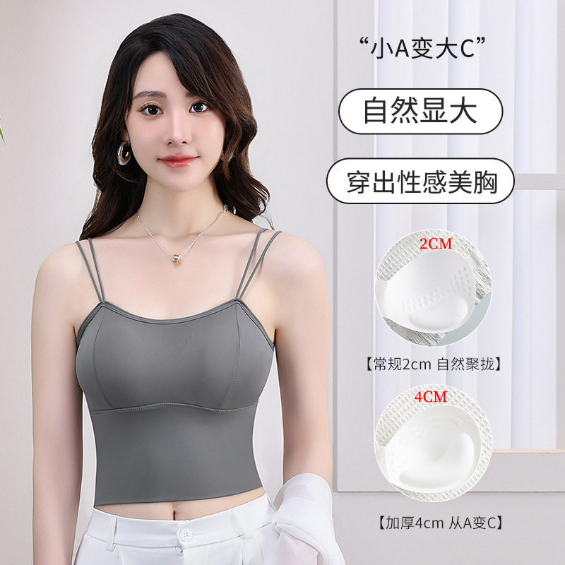 吊带背心女无钢圈聚拢加厚胸垫防走光运动美背打底抹胸内衣