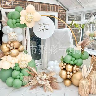 鼠尾草绿色气球花环套装 白色金属绿乳胶气球婚礼新娘婴儿派对生日