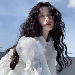 日常假发女长发自然全头套式发型气质黑色漫画齐刘海黑长卷发礼物