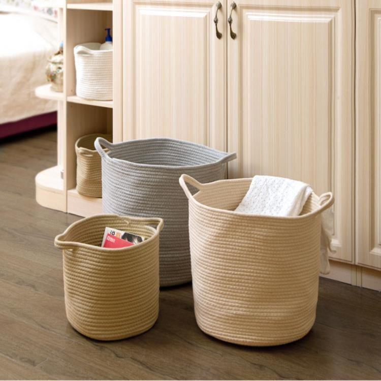 日式超大色棉线手提篮 可水洗脏衣篮玩具内衣袜收纳筐收纳筐ins