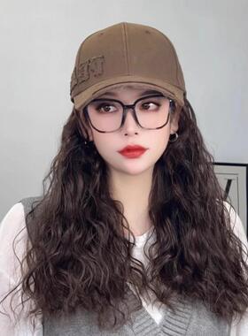 大晨侧标PEAC简约百搭棒球帽假发一体秋冬新款时尚大檐帽逼真假发