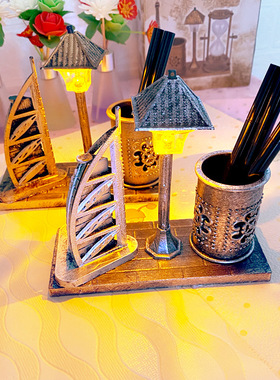 1051创意仿古双色小夜灯笔筒 学生礼品变色小夜灯摆件定制