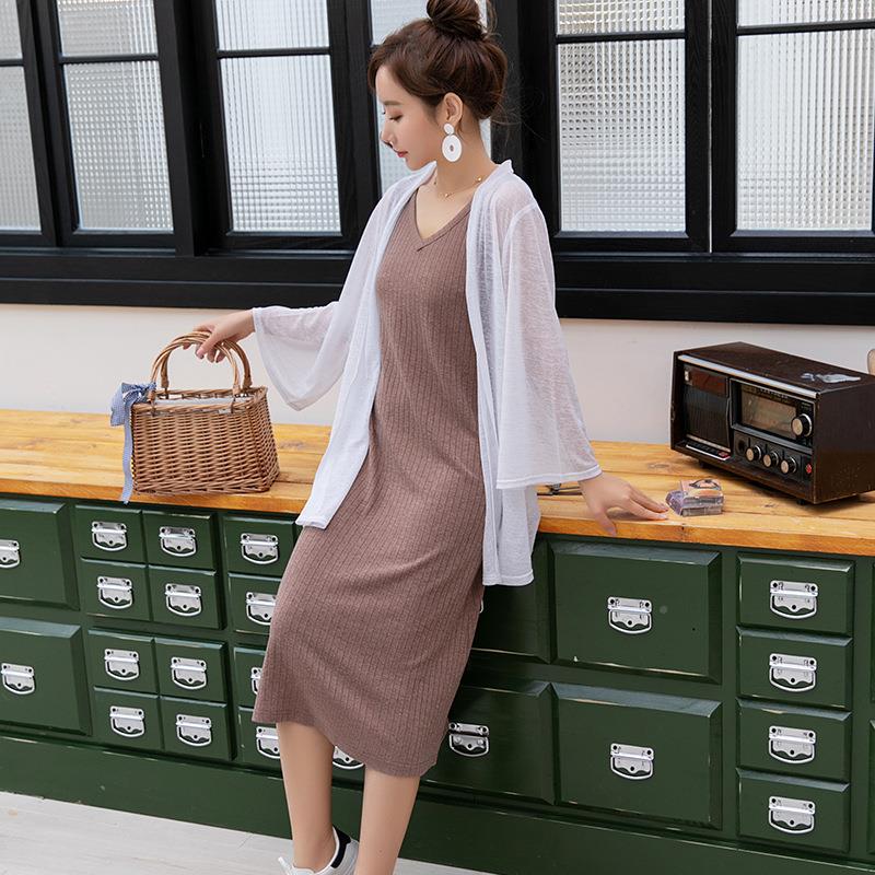 孕妇时尚套装哺乳睡衣喂奶服孕妈时尚背心裙长袖薄款外套两件套批