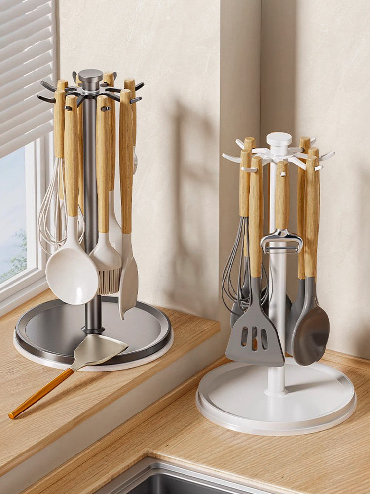 厨房旋转锅铲架台面家用挂钩置物架勺子铲子收纳汤勺厨具沥水支架,3C数码配件,USB多功能数码宝,淘宝优惠券,粉丝福利购,淘宝优惠卷