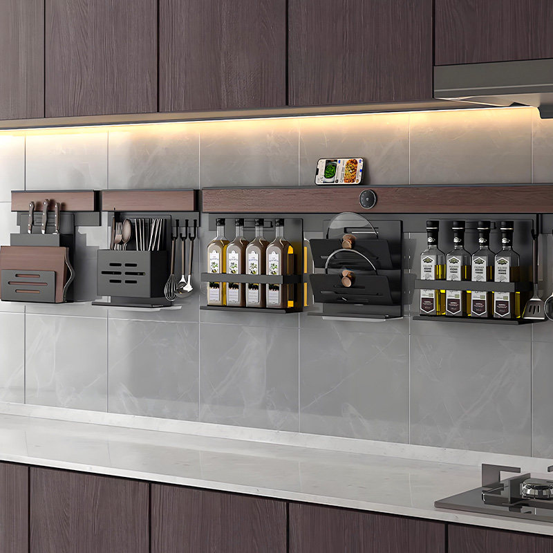 胡桃木厨房调料置物架免打孔收纳