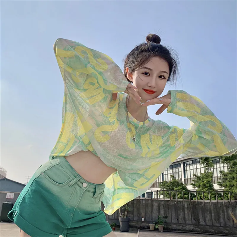 罩衫夏季薄款外搭套头冰丝防晒2025韩版设计感宽松网纱长袖夏女