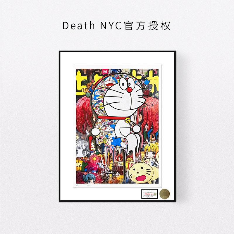 Death NYC签名版画蓝胖子机器猫限量潮流挂画装饰画儿童房挂画