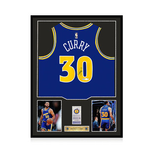 库里 亲笔签名 金州勇士队复古球衣USASM、Beckett双认证 精装裱