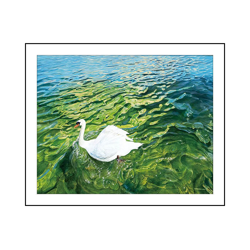 张玲签名限量版画悠然天鹅湖客厅风景挂画装饰画沙发背景墙壁画