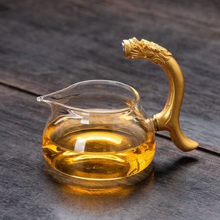 耐热高硼硅玻璃公道杯功夫茶具分茶器加厚防烫树脂龙把磁吸茶海