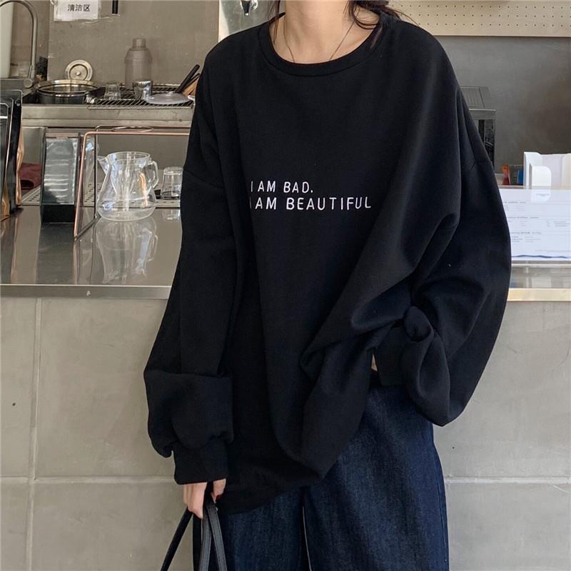 2024新款秋季韩版港风简约字母学生上衣宽松薄款长袖卫衣女装外贸