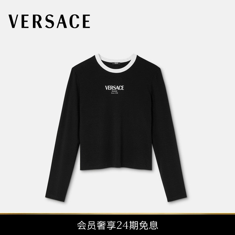 【新品】VERSACE/范思哲 女士弹力粘纤平纹针织T恤
