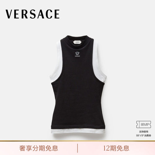 【秀场同款】VERSACE/范思哲 女士刺绣Logo弹力平纹针织背心