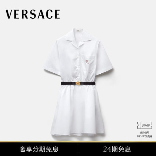 【秋冬新品】VERSACE/范思哲 女士刺绣蕾丝饰边府绸迷你连衣裙
