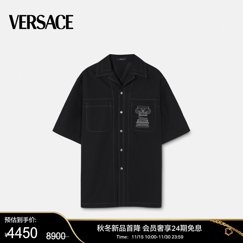 VERSACE/范思哲 男士刺绣La Colonna衬衫短袖上衣