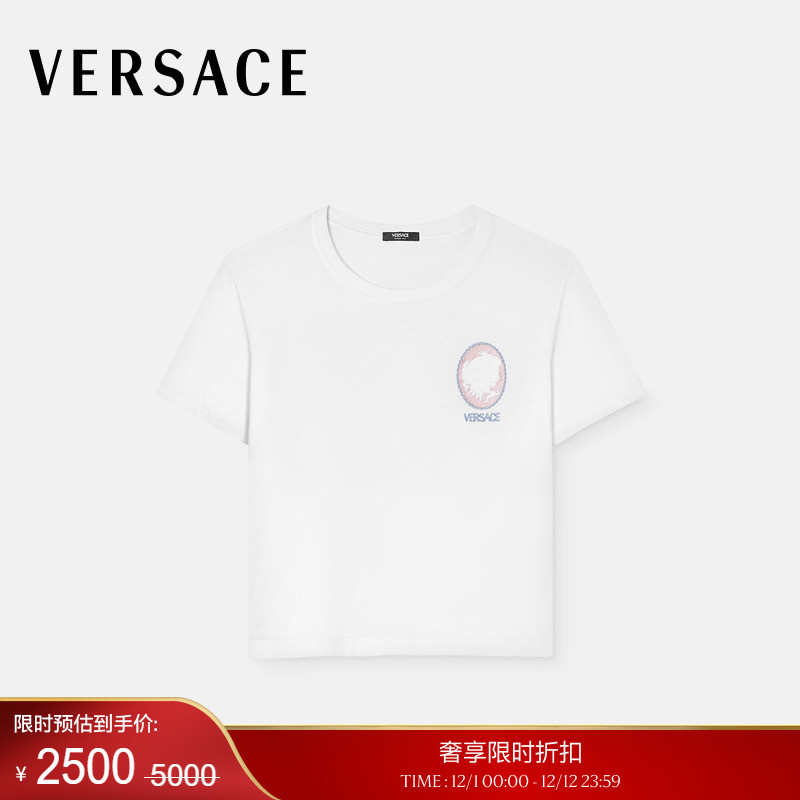 【季末优惠】VERSACE/范思哲 女士Cameo Logo修身T恤