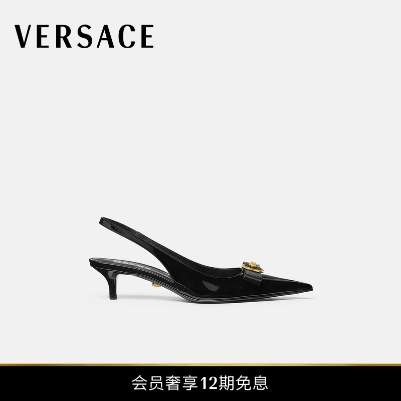 【12期免息】VERSACE/范思哲 Gianni Ribbon漆皮露跟高跟鞋4.5cm