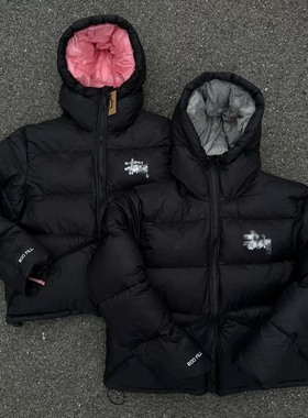 美式街头潮牌设计连帽情侣白鸭绒羽绒面包服男女同款防水外套女