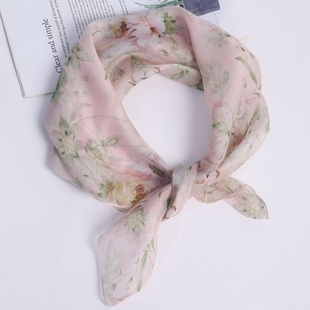 真丝小方巾春秋薄款桑蚕丝丝巾女士夏季防晒纱巾百搭护颈纯色围巾