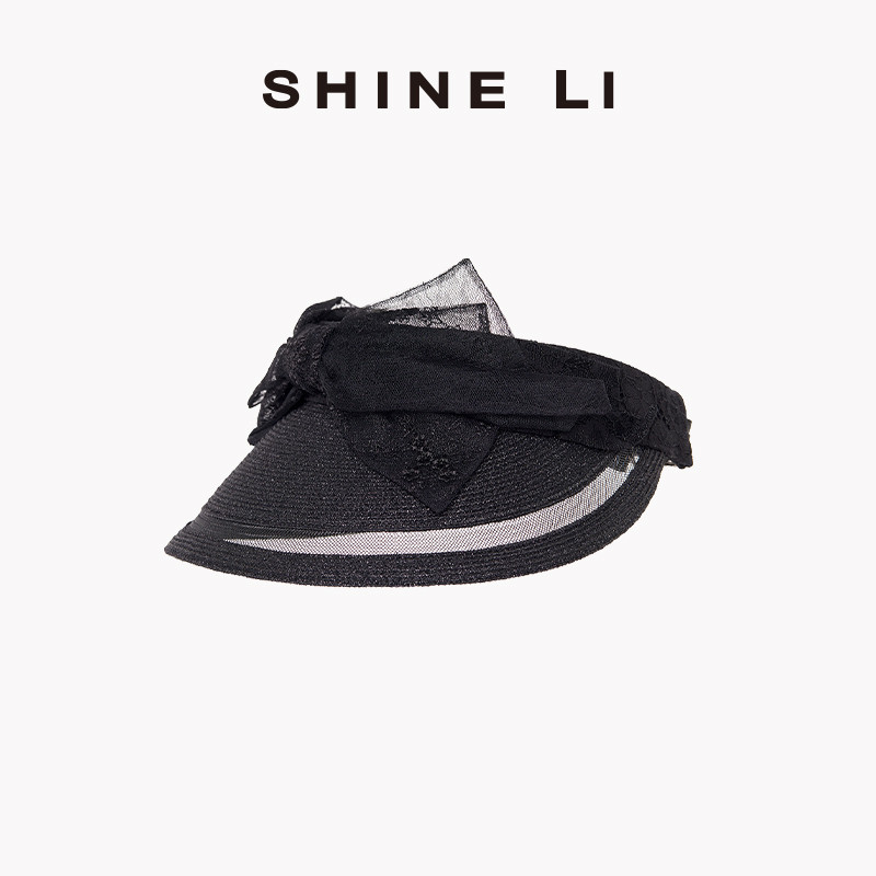 SHINE LI李姗【蕾丝系列】蕾丝多层蝴蝶结空顶帽 度假防晒显脸小