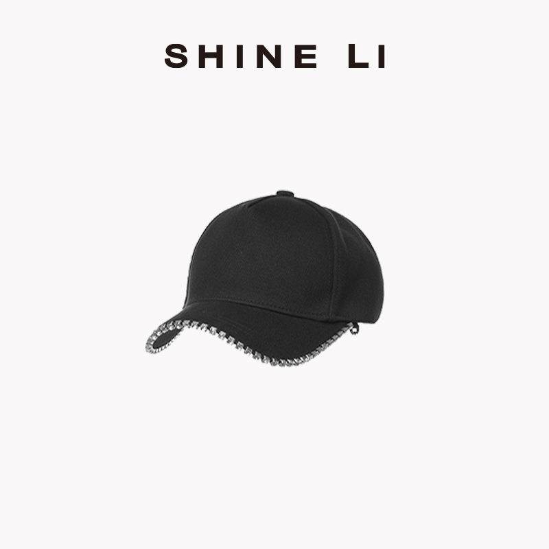 SHINE LI 李姗 闪钻棒球帽无链条款 明星同款 经费黑色鸭舌帽
