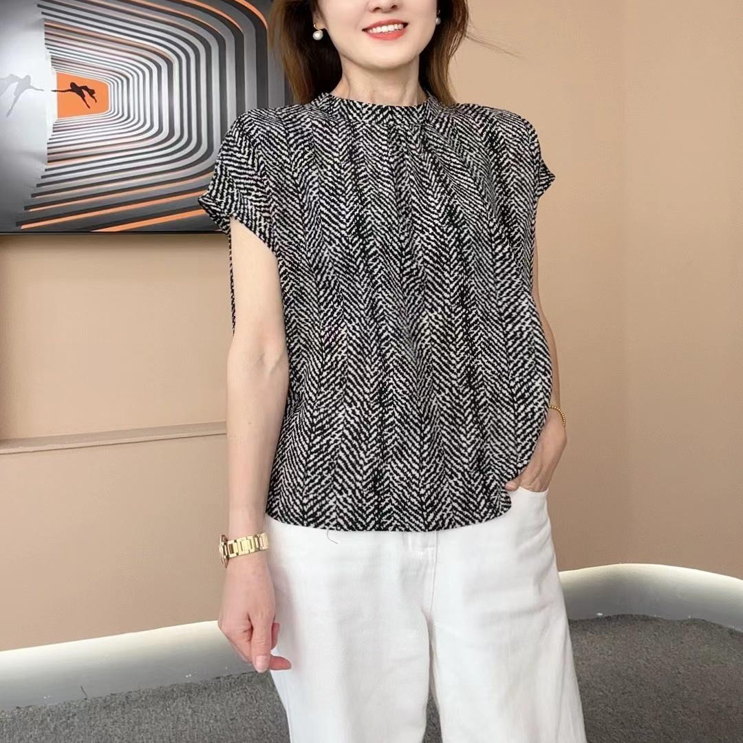 夏季设计感圆领无袖T恤女