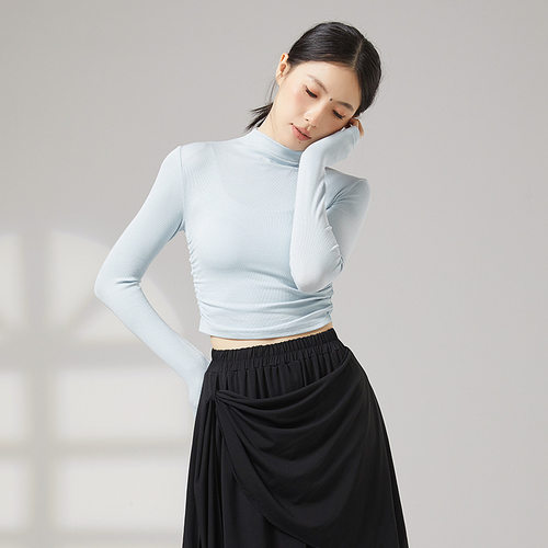 半高领显瘦瑜伽服女弹力健身服跑步运动长袖上衣秋冬古典舞服