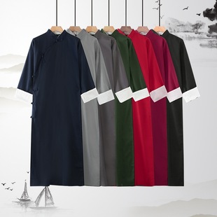 主持相声大褂演出服装 棉麻长衫 茶服 亚麻男装 民国中国风长袍马褂