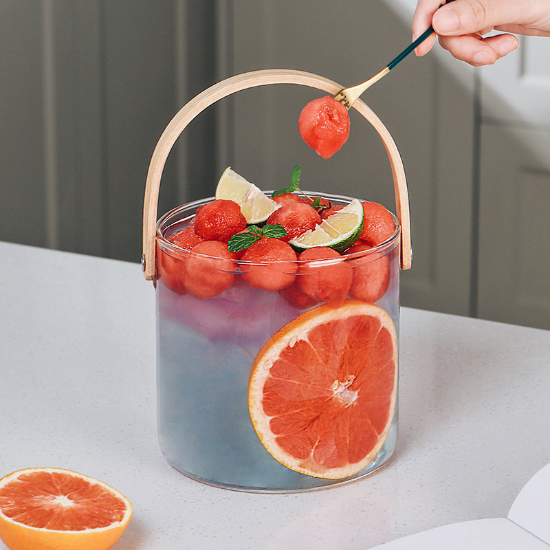 高颜值玻璃冰桶啤酒香槟桶酒吧ktv家用手提网红水果西瓜桶装冰块