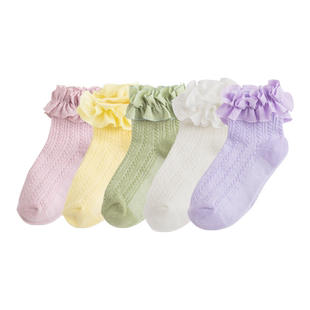 女童袜子夏季紫粉公主袜儿童花边短袜舞蹈纯色女孩夏天配皮鞋裙子