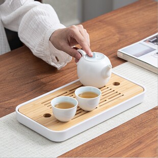 日式简约干泡茶盘密胺竹制小茶台便携旅行茶具酒店干泡茶台小托盘