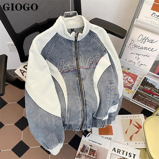 美式 潮牌立領牛仔夾克男士 2025新款 秋季 上衣 復古棒球服外套男款