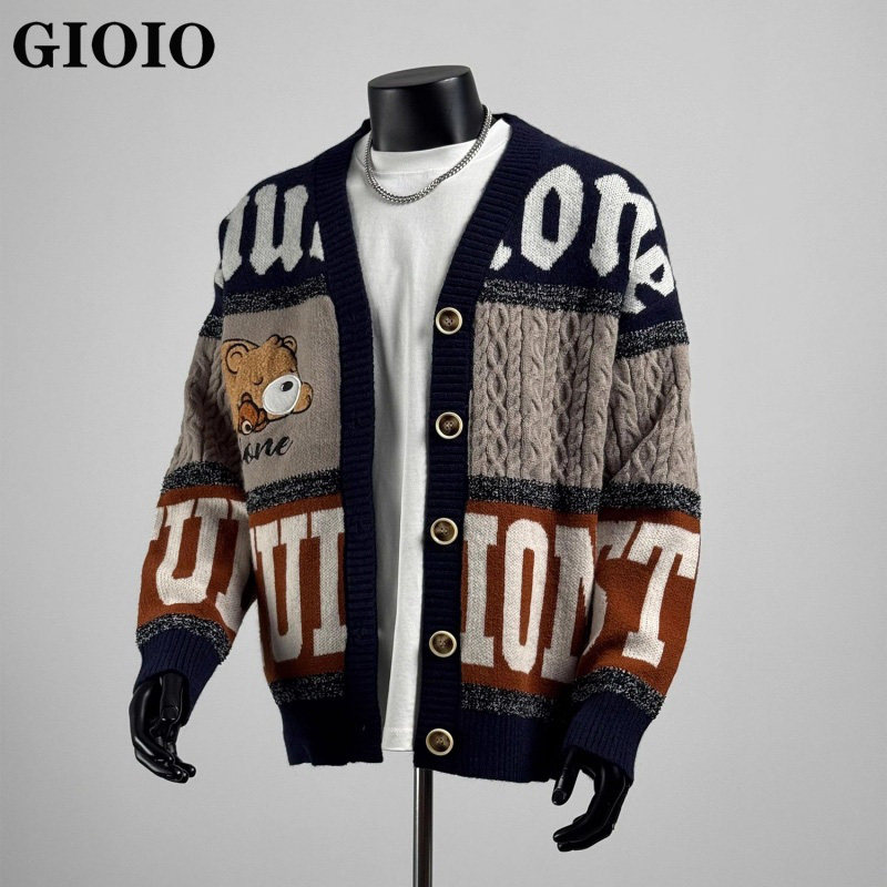 潮牌美式拼色提花针织毛衣男款2026秋冬新款V领开衫百搭宽松外套,男装,针织衫/毛衣,淘宝优惠券,粉丝福利购,淘宝优惠卷