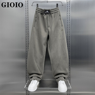 潮牌运动休闲卫裤男士2025冬季新款加绒加厚宽松百搭弯刀裤子男款