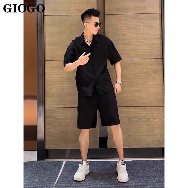 高端醋酸冰丝休闲套装男士