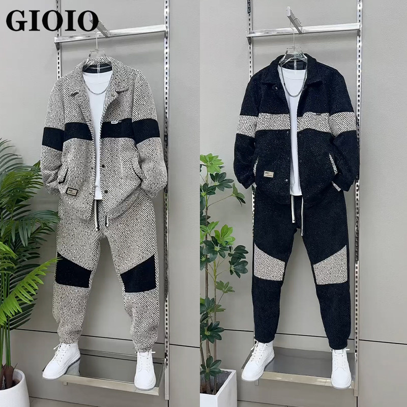 高端男士雪尼尔翻领休闲套装秋冬季新款加绒外套束脚裤搭配两件套,男装,休闲运动套装,淘宝优惠券,粉丝福利购,淘宝优惠卷