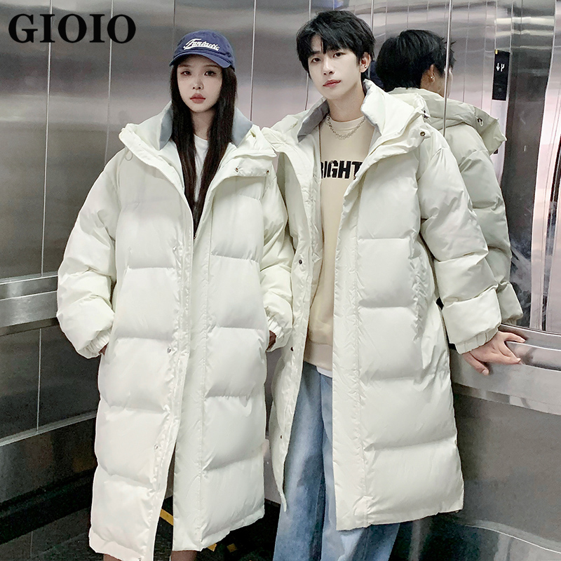 潮牌中长款羽绒棉服男女同款冬季新款潮流过膝加厚连帽棉衣外套