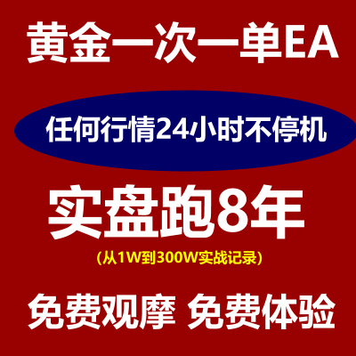 黄金量化EA一次一单 拒绝马丁格尔 单笔亏损可控 实盘验证高胜率