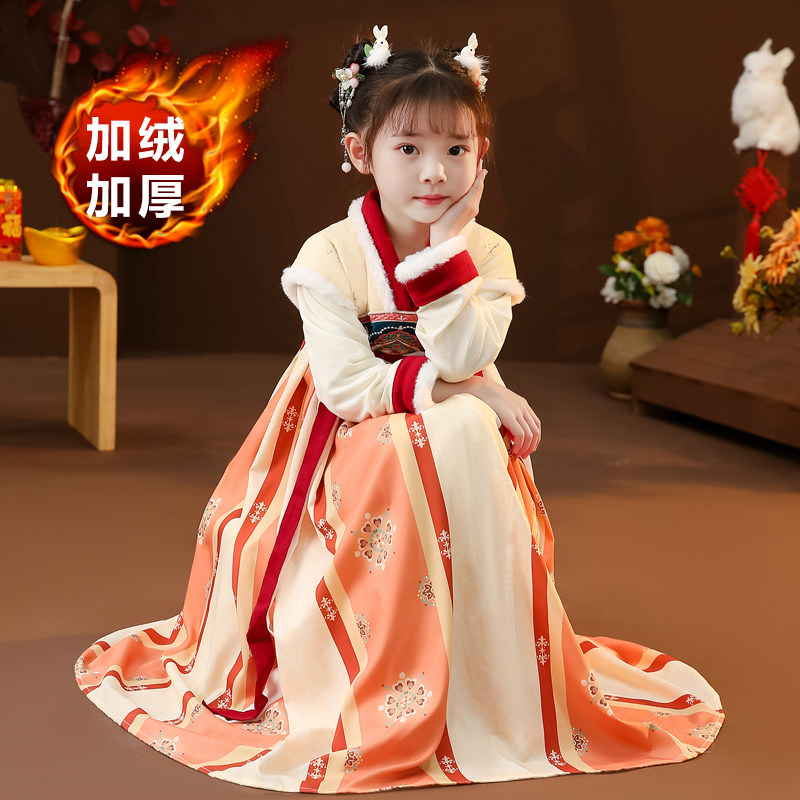 儿童加绒汉服演出服小道童小酒馆胭脂妆国风古典舞蹈服连衣裙超仙