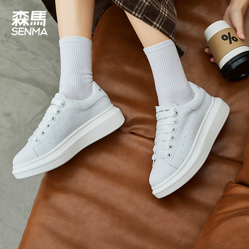 森马小白鞋女春夏2021新款百搭透气平底厚底增高网红学生休闲板鞋