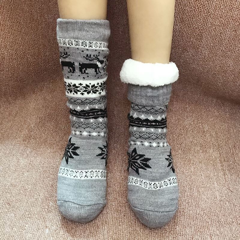 晚上睡觉穿的保暖袜子老人冬季超厚雪地袜成人加绒加厚中筒毛袜子