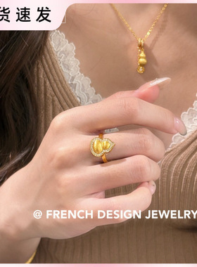 法式轻奢布契风拉丝饰品 S925纯银 镶钻葫芦戒指高级感小众精致款