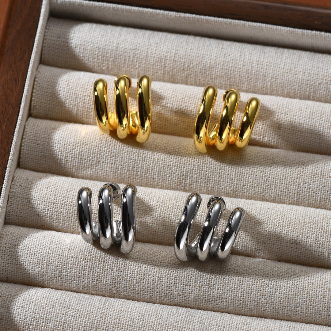 B多层金属LOOP TRIO耳环夏季新品百搭小众S925银针耳钉独特耳饰女