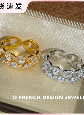 超闪法式轻奢高级感 S925纯银 蕾丝满钻戒指精致百搭气质华丽晚会