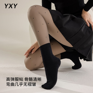 爆品新款 光腿加厚黑色连 加绒波点黑丝袜黑透肤女秋冬假透肉打底裤