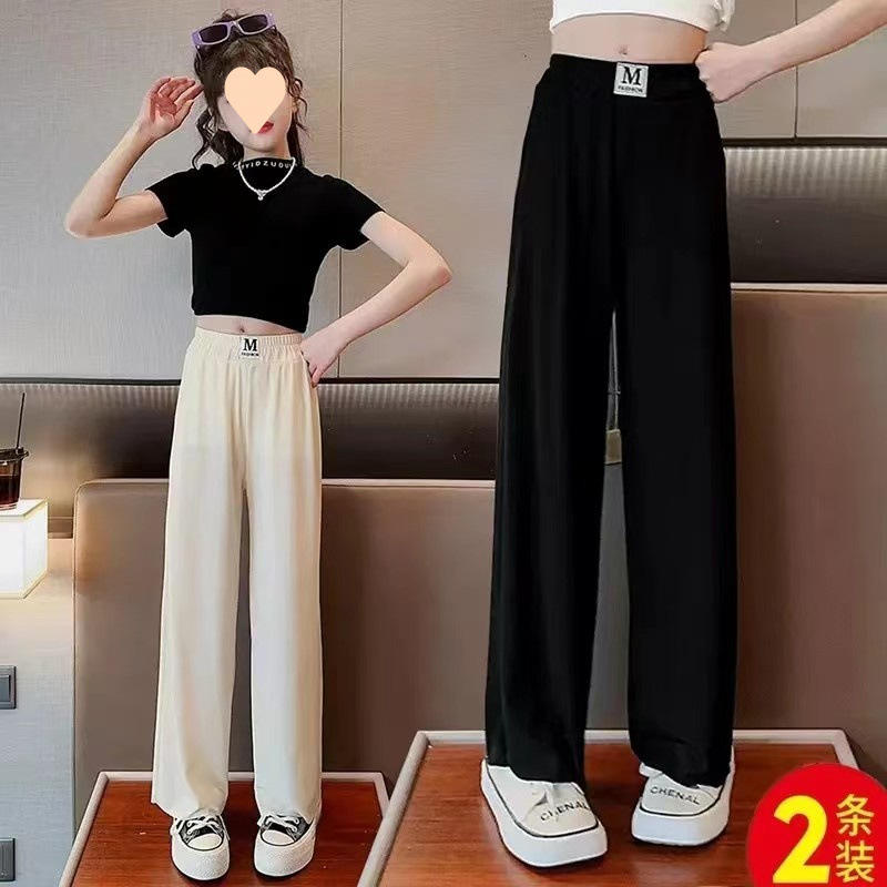 新品女童冰丝垂感阔腿夏季儿童运动裤子宝宝薄款蚊裤中大童夏装长
