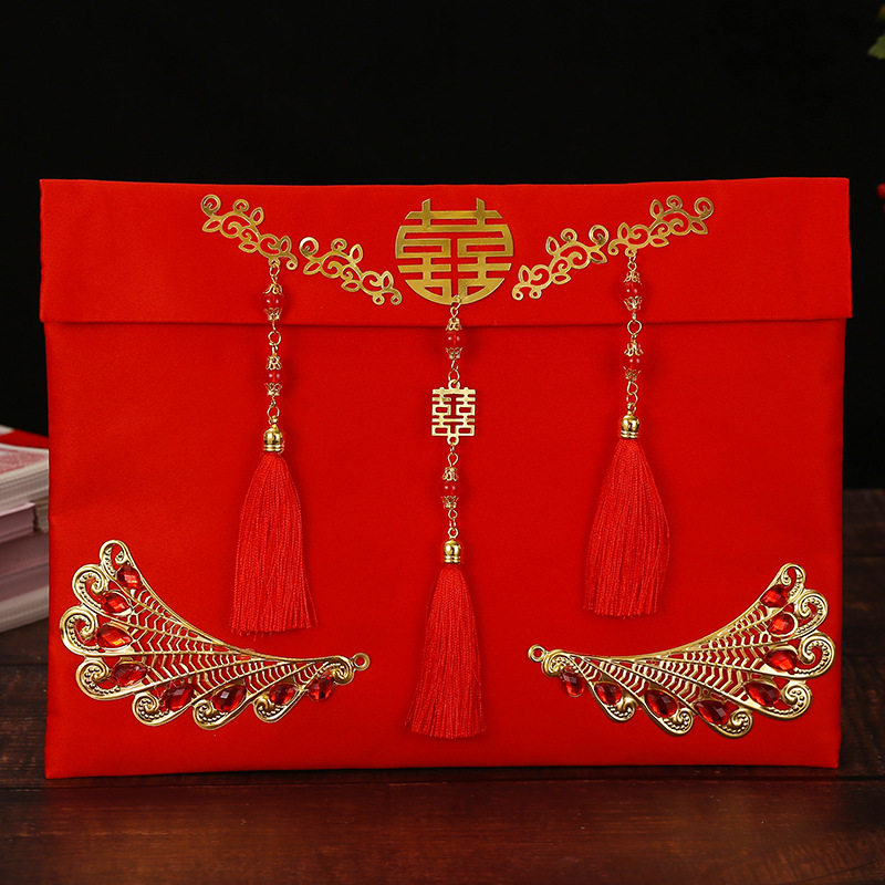 爆品婚礼布艺刺绣3-8万锦缎万元红包利是封结婚改口订婚彩礼高档